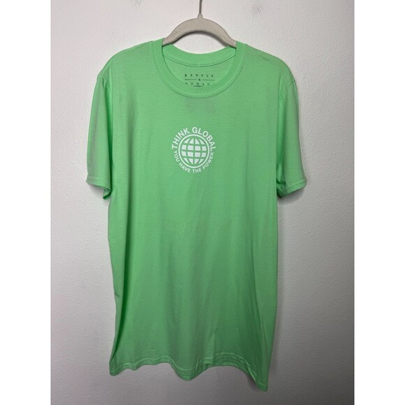 Urban Outfitters Rebels & Nomads Medium Think Global Graphic Tee Shirt Green NWT - Picture 1 of 6